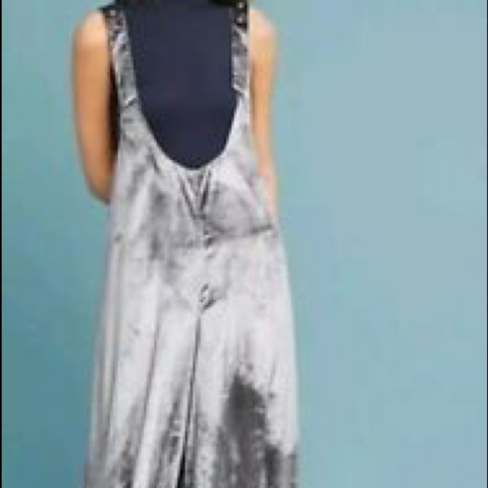 Anthropologie Silver Velvet Jumpsuit (M) - Picture 3 of 5